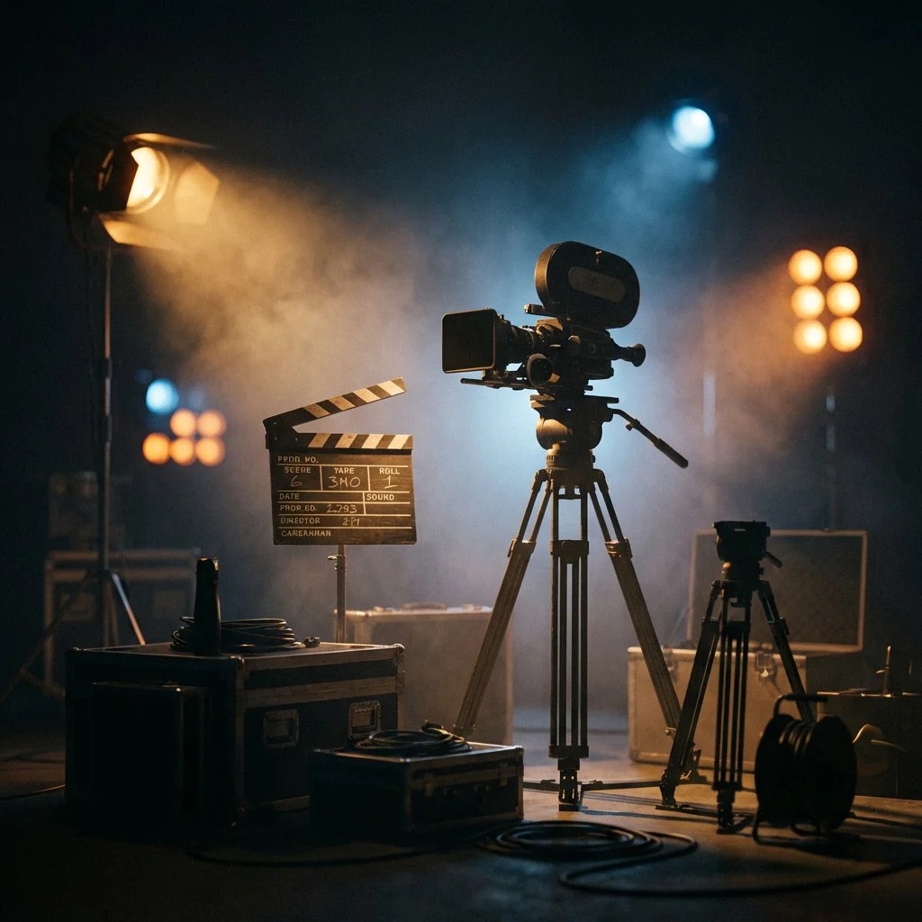 Documentary production team filming on location